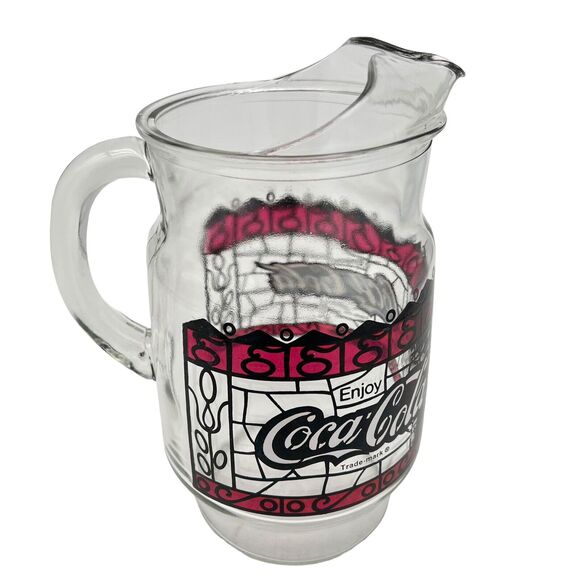 Coca-Cola Pitcher 9-Inch 72 oz Retro Stained-Glass Design Vintage Art Deco 70s - Picture 6 of 9